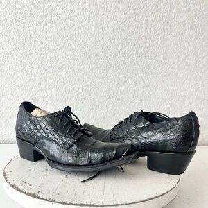 Rod Patrick Womens Lace Up Shoes 6C Black Caiman Exotic Western Boots Loafer